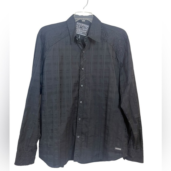 Affliction Embroidered cross long sleeve black dress shirt. Size XL - Picture 6 of 11